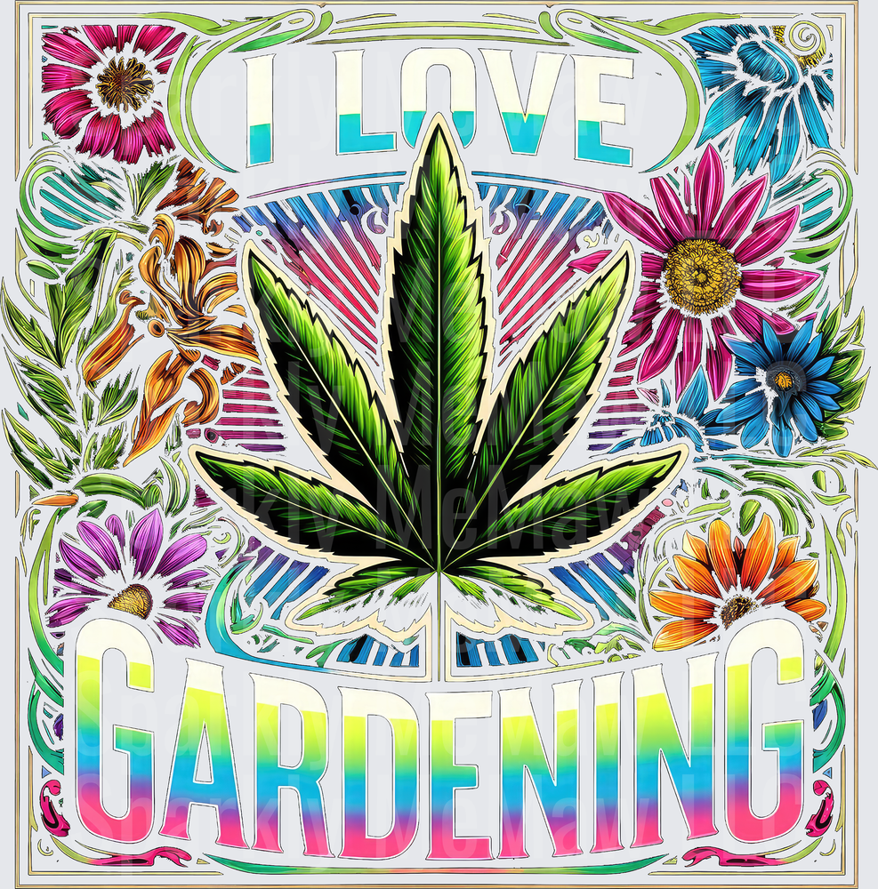 I Love Gardening Cannabis Leaf with Colorful Flowers UV DTF Decal