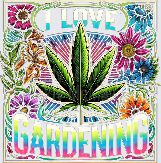 I Love Gardening Cannabis Leaf with Colorful Flowers UV DTF Decal