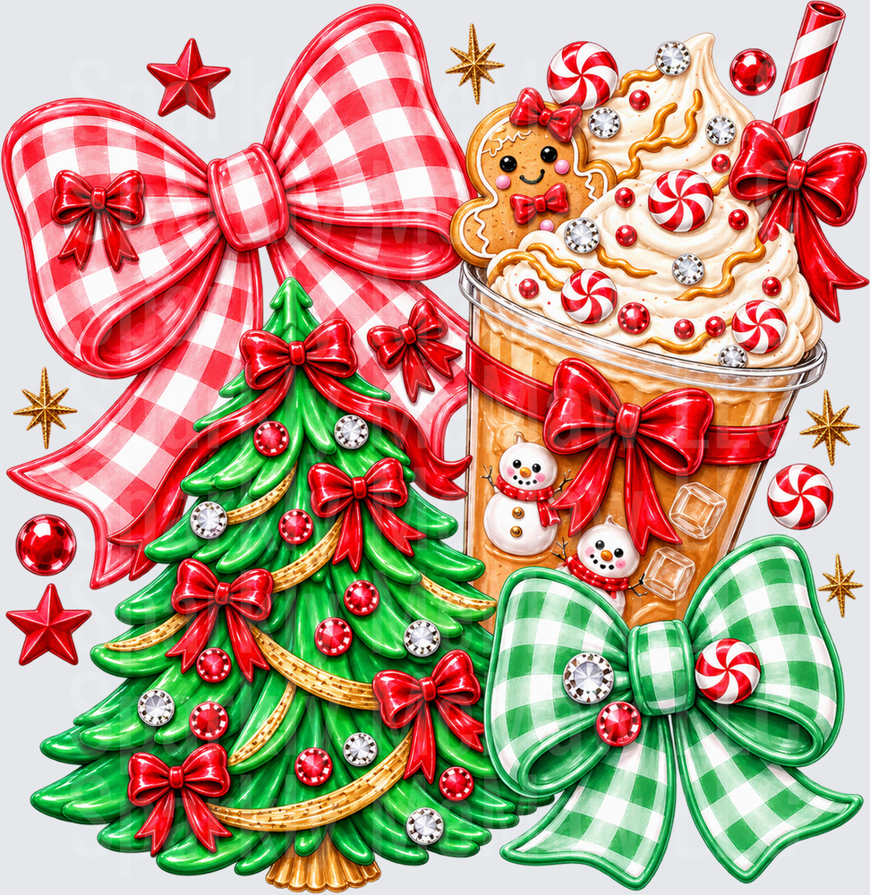Christmas Tree Iced Coffee Gingerbread is a UV DTF Decal