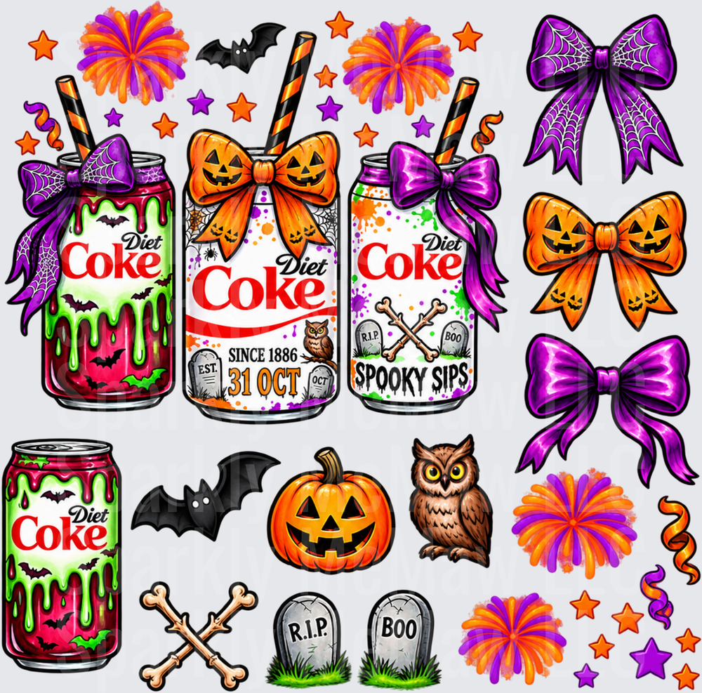 Halloween Diet Coke Spooky Sips this is a 10 inch cut and stick UV Decal Sheet