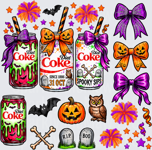 Halloween Diet Coke Spooky Sips this is a 10 inch cut and stick UV Decal Sheet