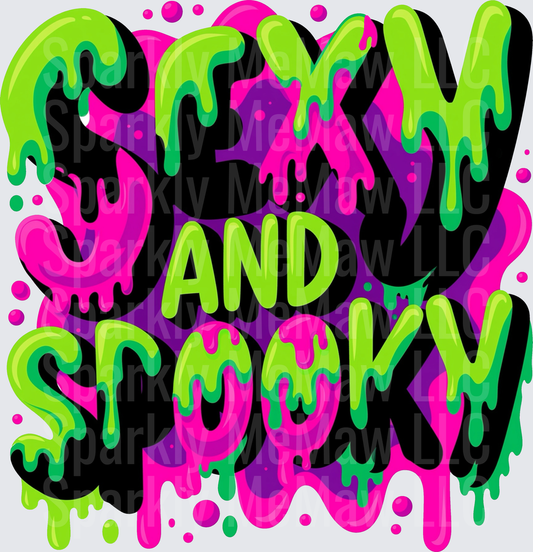 Sexy And Spooky Slime Drip Neon Green Pink Halloween UV DTF Decal