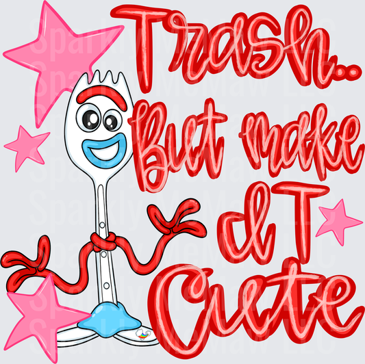 Forky Toy Story Trash But Make It Cute Pink Stars UV DTF Decal