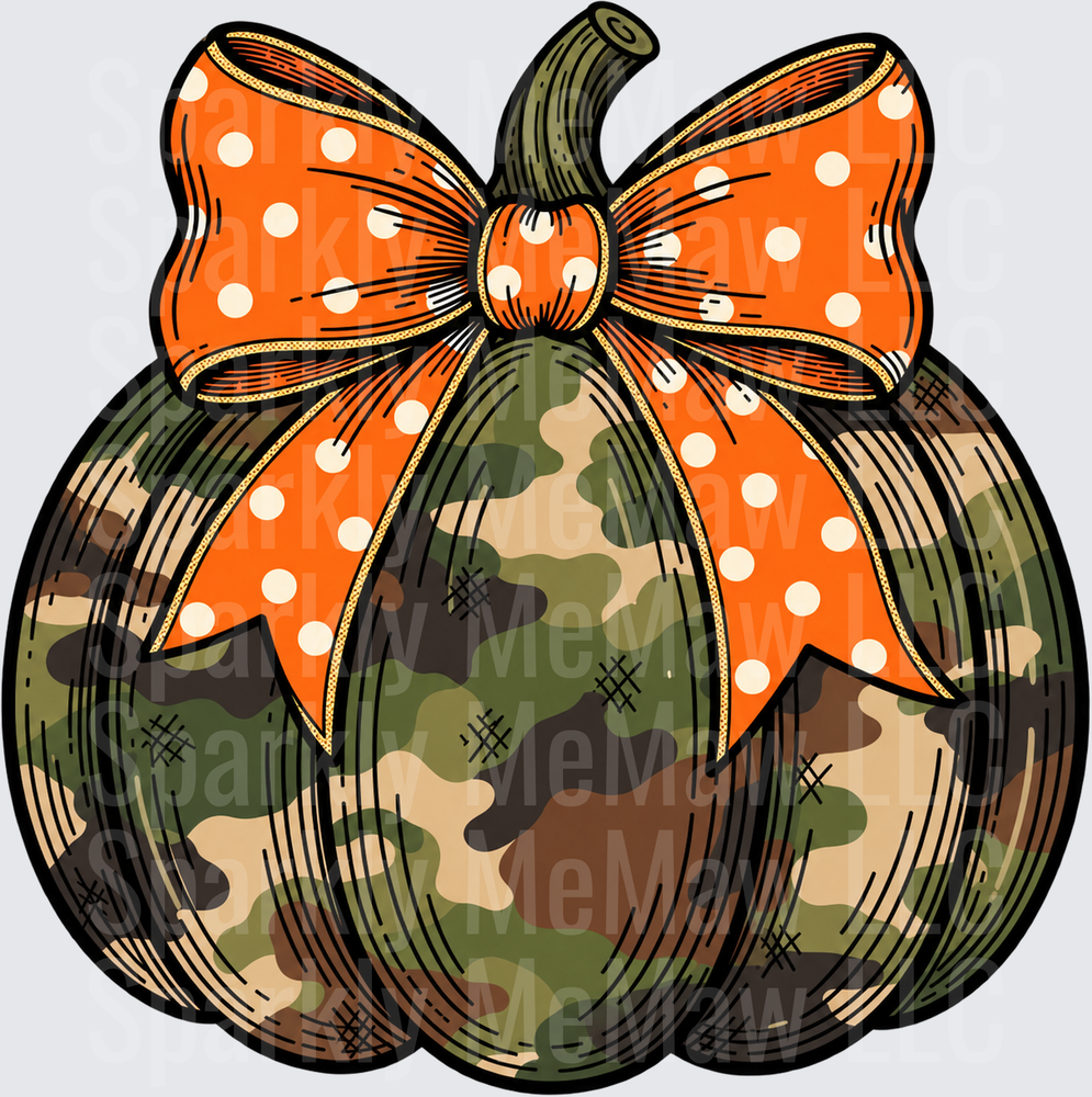 Camo Pumpkin Orange Bow UV DTF Decal