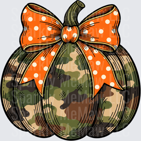 Camo Pumpkin Orange Bow UV DTF Decal