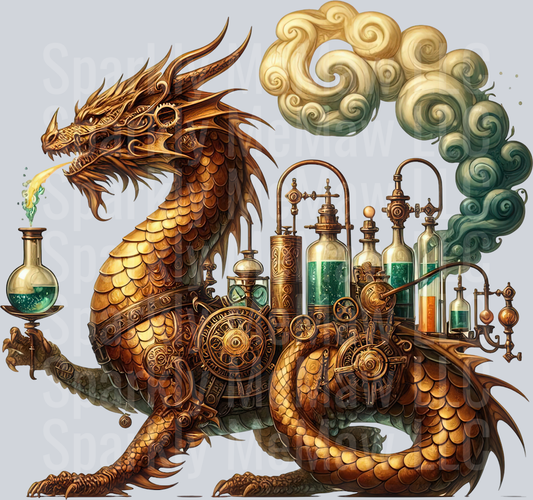 47 Steampunk Dragon UV DTF Clip Art Decal