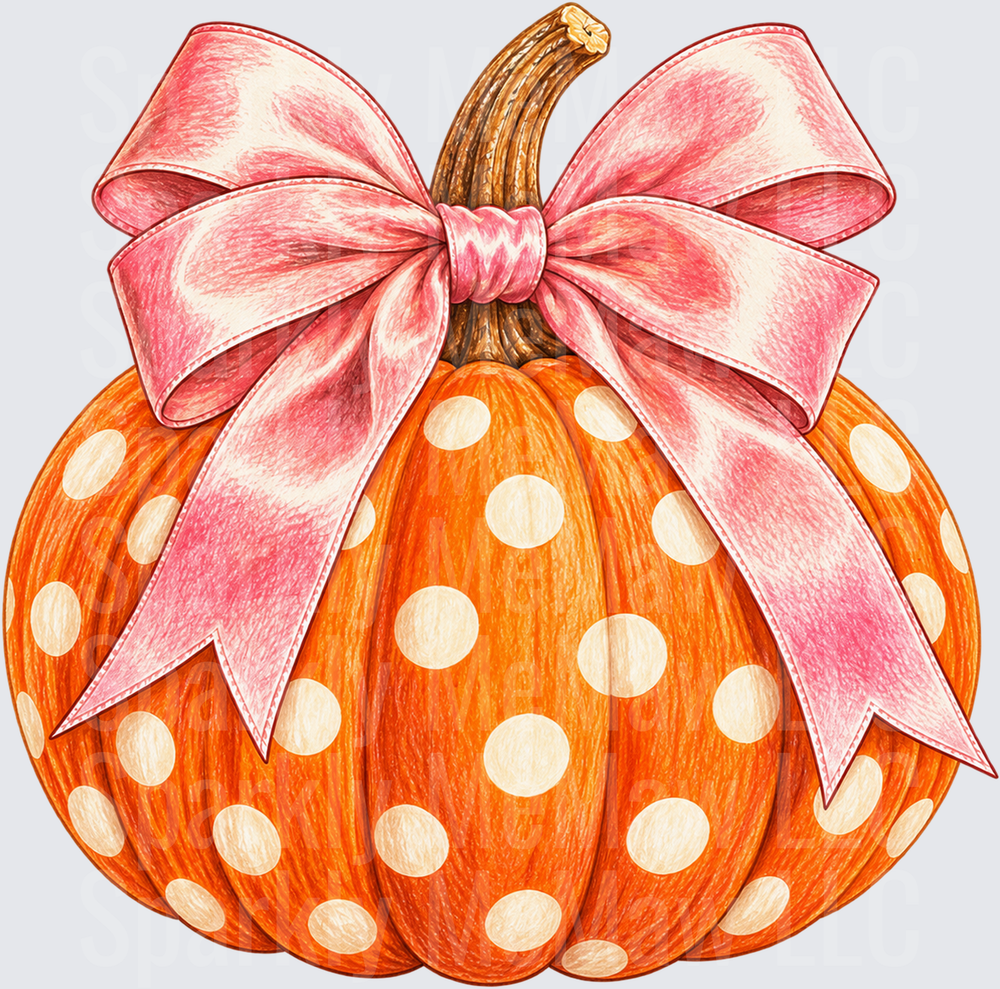 Orange Polka Dot Pumpkin Pink Bow UV DTF Decal