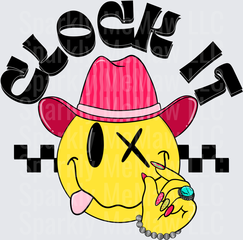 Yeehaw Cowboy Smiley Face with Pink Hat and Jewelry