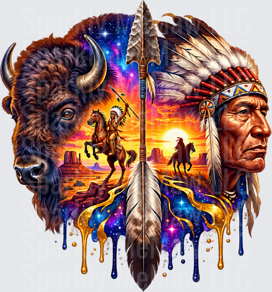 Native American Bison Warrior Spirit UV DTF Decal