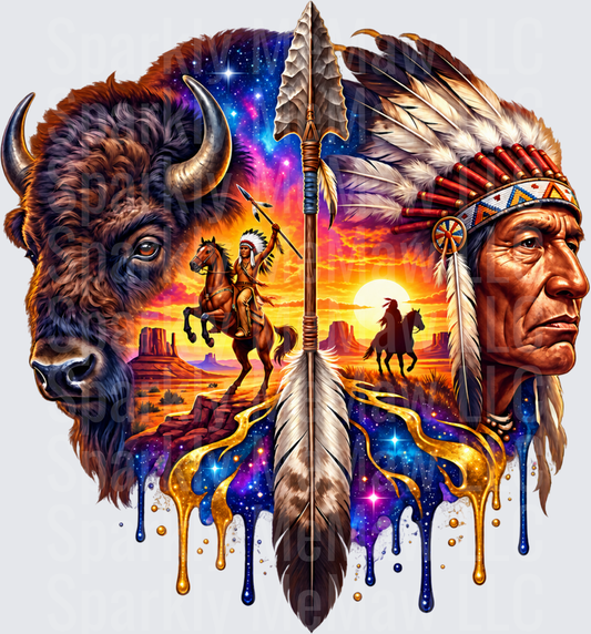 Native American Bison Warrior Spirit UV DTF Decal