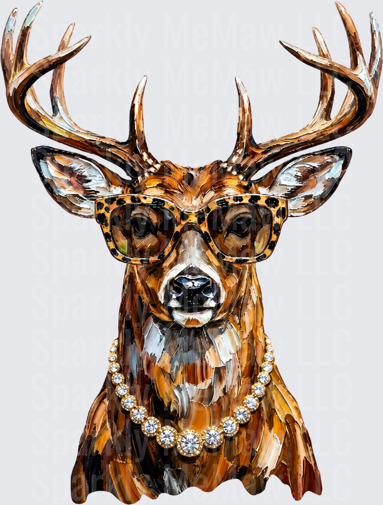 Glamorous Buck With Leopard Sunglasses This Is A UV DTF Decal
