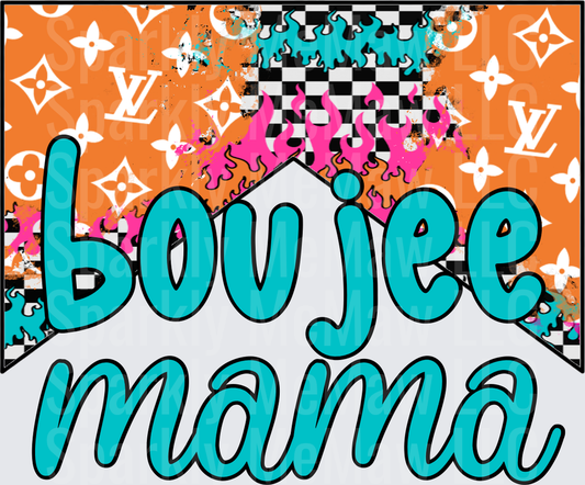 Boujee Mama Text with Orange Designer Pattern Background UV DTF Decal