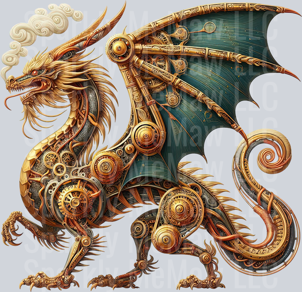 33 Steampunk Dragon UV DTF Clip Art Decal