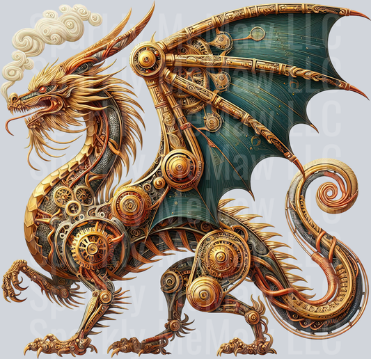 33 Steampunk Dragon UV DTF Clip Art Decal