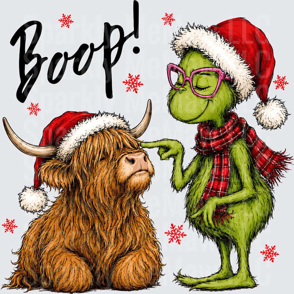 Grinch Boops Highland Cow Christmas UV DTF Decal