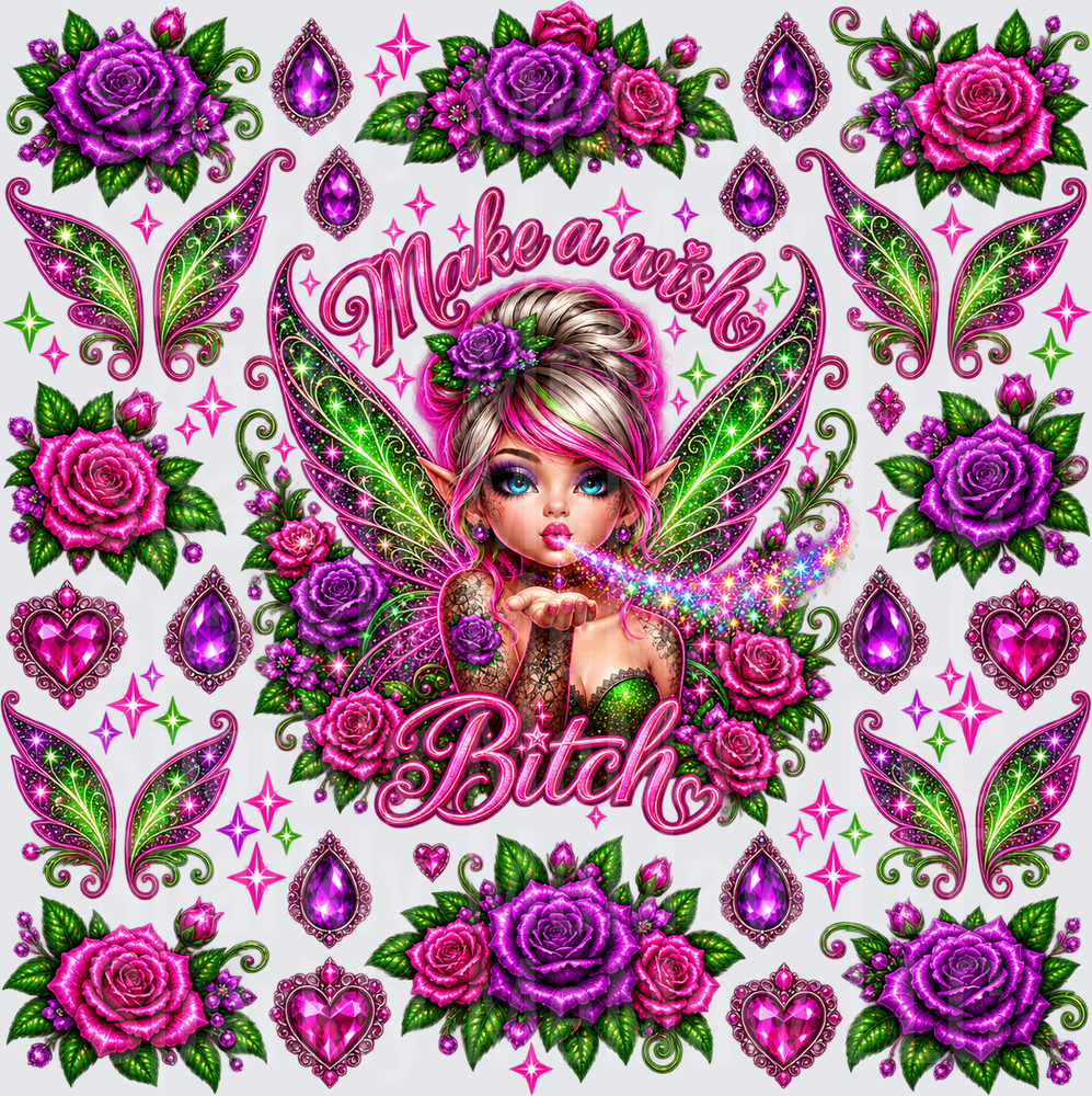 Fairy Make A Wish Bitch this is a 10x10 UV DTF Cut and stick sheet