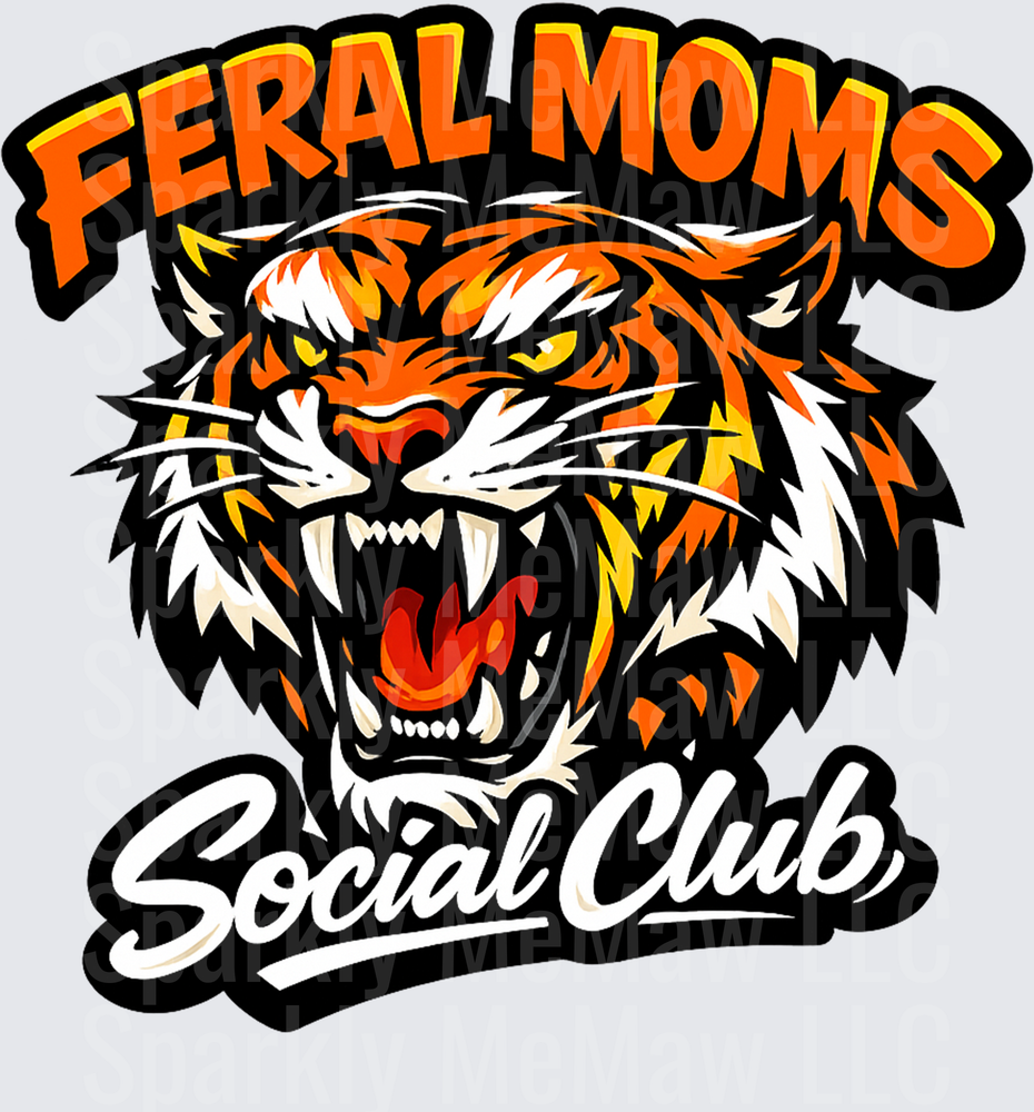 Feral Moms Social Club Roaring Tiger Head Design UV DTF Decal