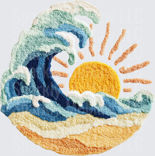 Ocean Wave Sunset Beach Scene with Golden Sun and Sandy Shore UV DTF Decal