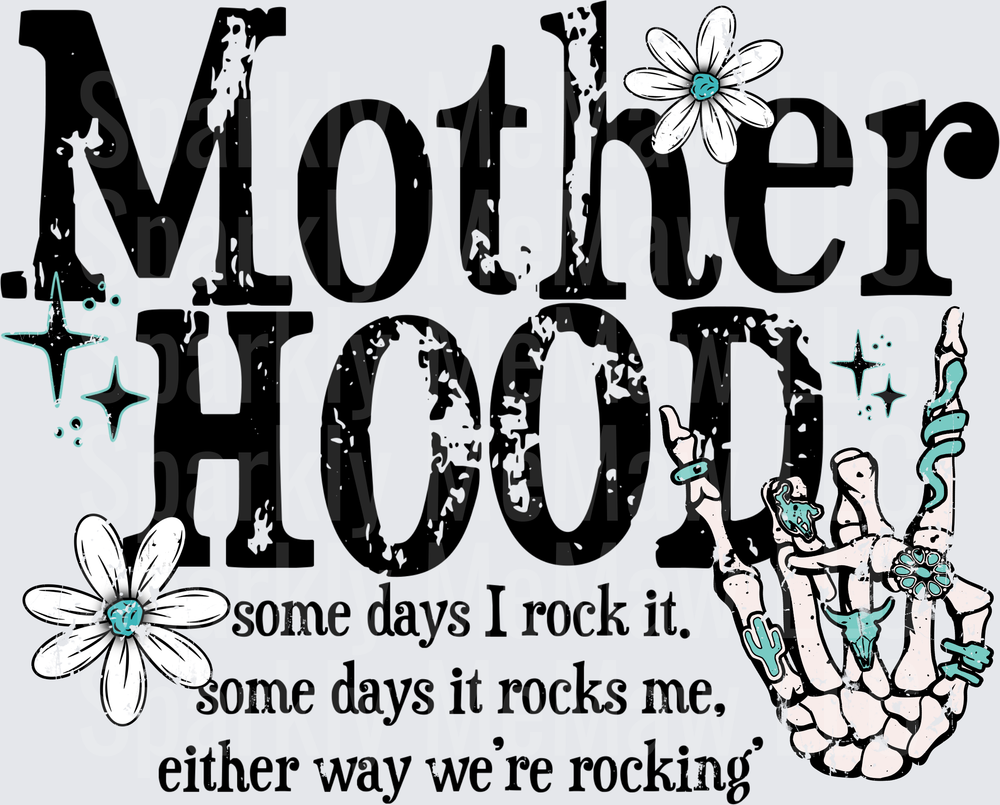 Motherhood Rocks Funny Mom Quote with Turquoise Accents and Peace Sign
