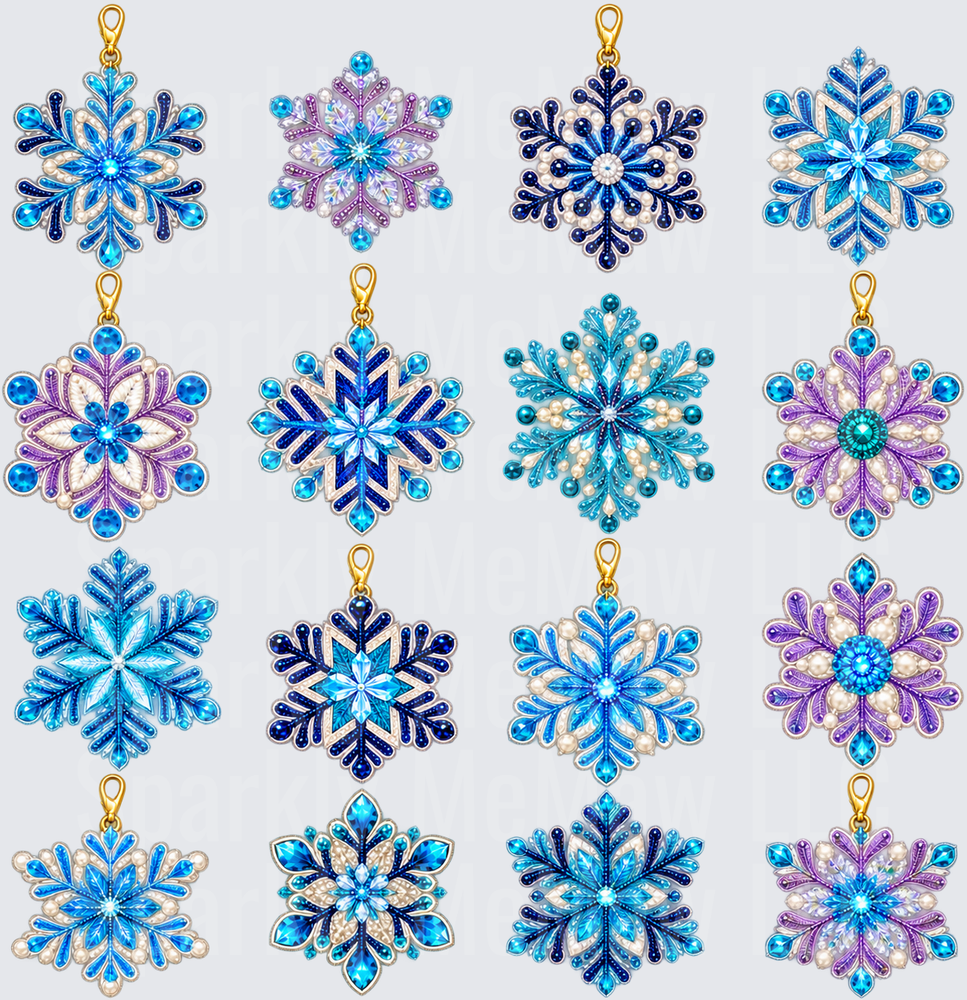 16 Jeweled Snowflake Ornaments 10x10 Cut and Stick UV Sheet