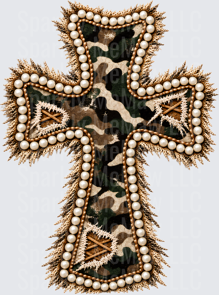 Camo Pearl Cross UV DTF Decal