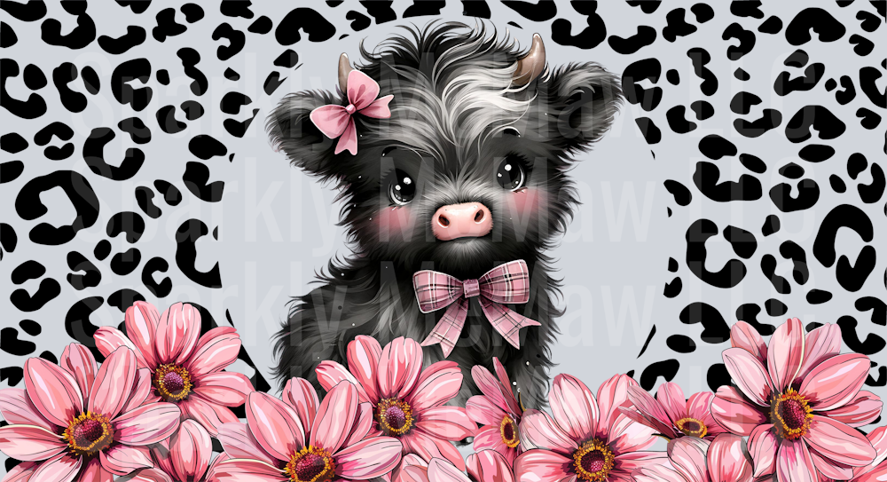 Cow Print Pink Daisies UV DTF 16 oz Wrap