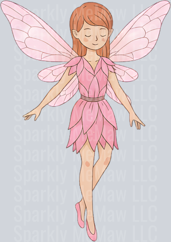Pink Fairy with Translucent Wings in Petal Dress UV DTF Decal