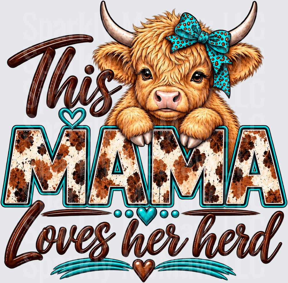 Cute Highland Cow Mama Herd DTF Transfer for Fabrics