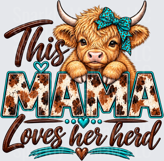 Cute Highland Cow Mama Herd DTF Transfer for Fabrics