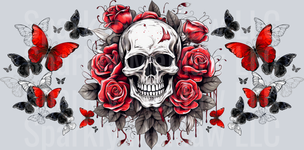 Red Roses Skull 16 oz UV DTF Wrap