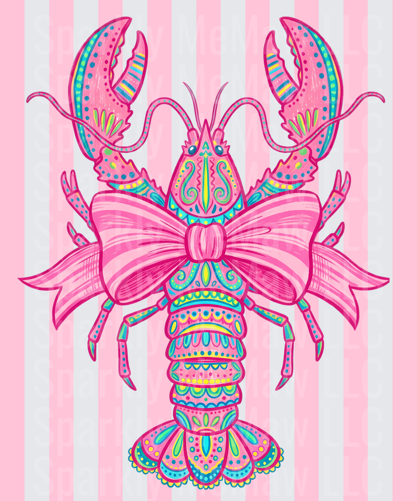 Pink Bow Tie Lobster with Mandala Patterns UV DTF Decal