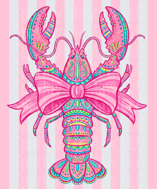 Pink Bow Tie Lobster with Mandala Patterns UV DTF Decal