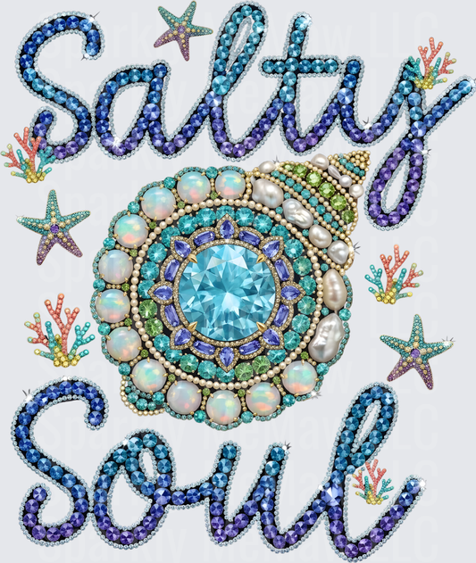 Salty Soul Ocean Vibes Rhinestone Jeweled Mandala with Starfish and Coral UV DTF Decal