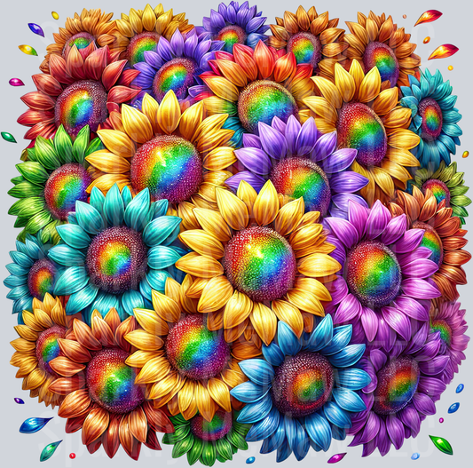 9 Rainbow Sunflower UV DTF Clip Art Decal