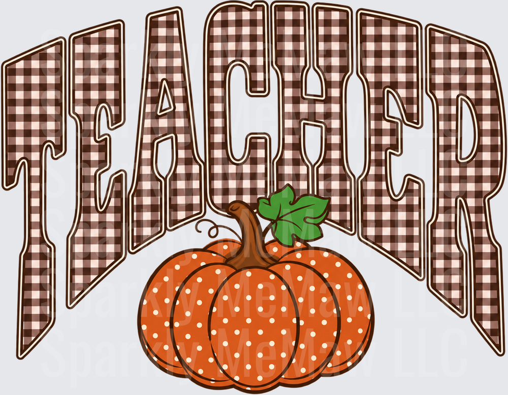 Teacher Fall Pumpkin Gingham UV DTF Decal