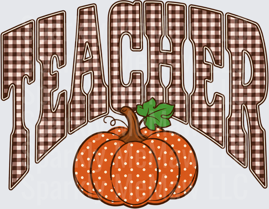 Teacher Fall Pumpkin Gingham UV DTF Decal