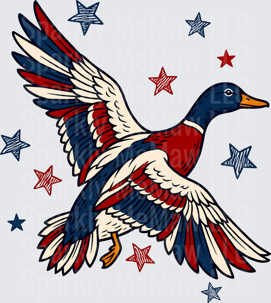 Patriotic Flying Duck in Red White Blue with Stars UV DTF Decal