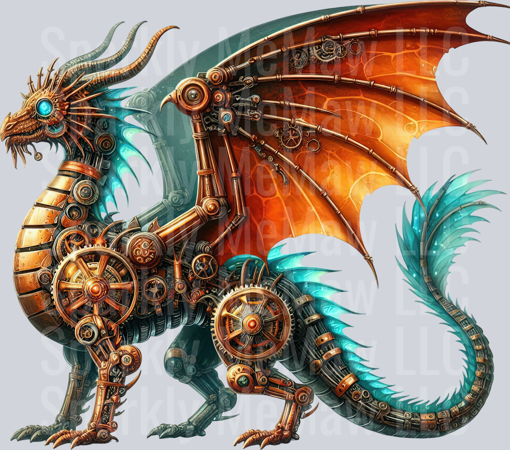 4 Steampunk Dragon UV DTF Clip Art Decal
