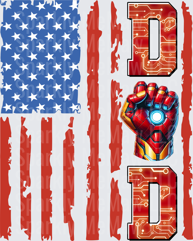 Iron Man Gauntlet Patriotic American Flag with Circuit Board Dad Design UV DTF Decal