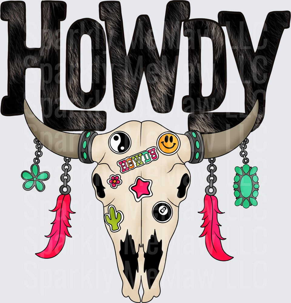 Howdy Bull Skull Boho Western UV DTF Decal