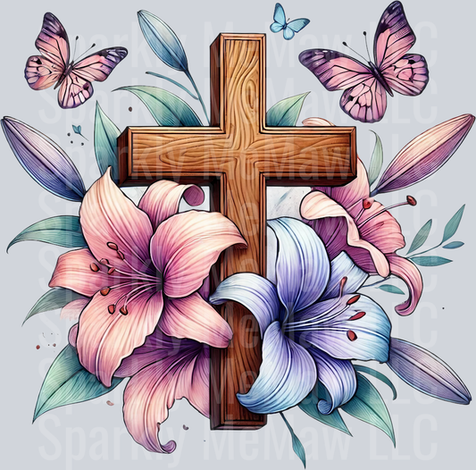 floral cross lilies 1 Clip Art UV DTF Decal