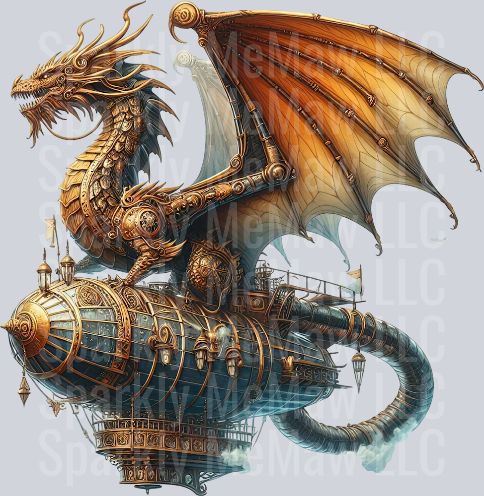 76 Steampunk Dragon UV DTF Clip Art Decal