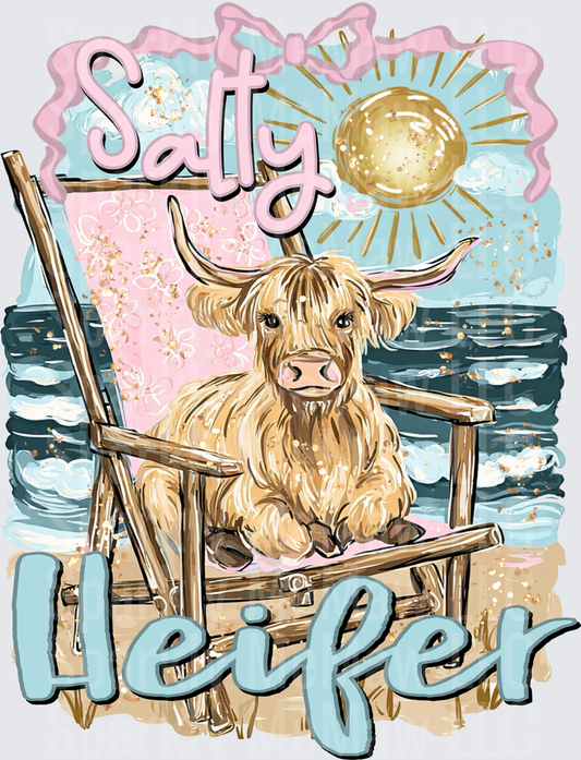 Salty Heifer Highland Cow Beach Chair Sun Scene UV DTF Decal