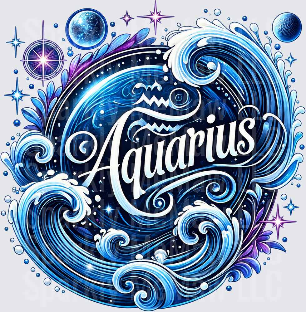 Aquarius Zodiac Wave Design DTF Transfer for Fabrics