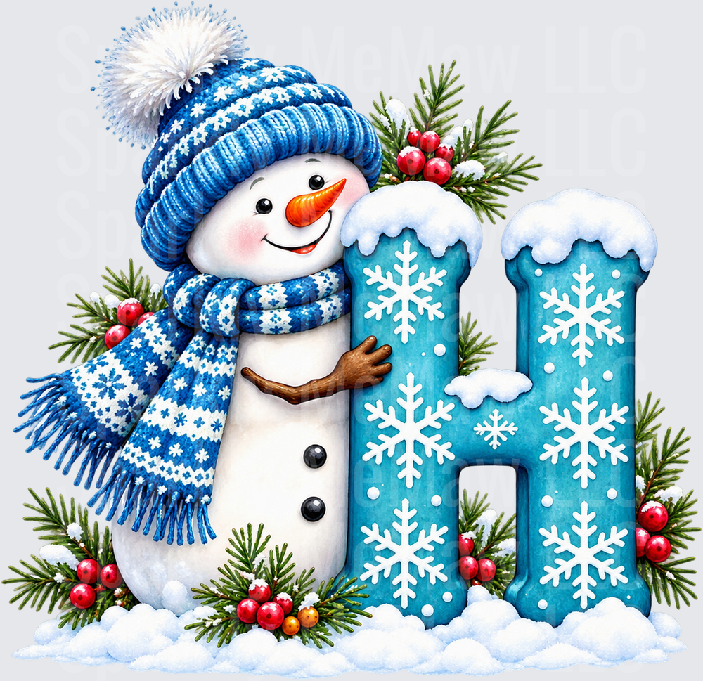 Snowman Letter H DTF Transfer for Fabrics
