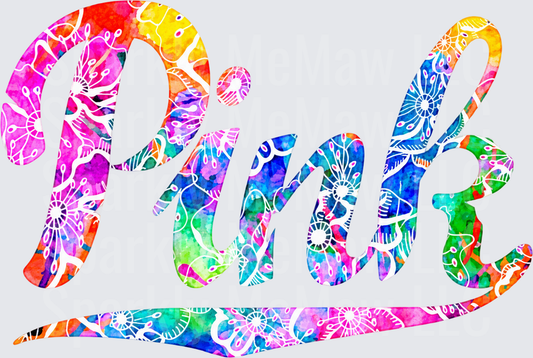 Colorful Floral Pink Script is a DTF Transfer for Fabrics