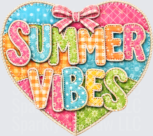 Summer Vibes Colorful Patchwork Heart with Bow UV DTF Decal