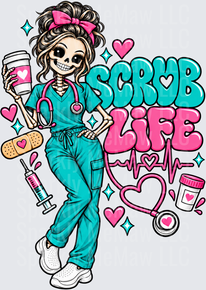 Scrub Life Skeleton Nurse UV DTF DECAL (HARD SMOOTH SURFACE)