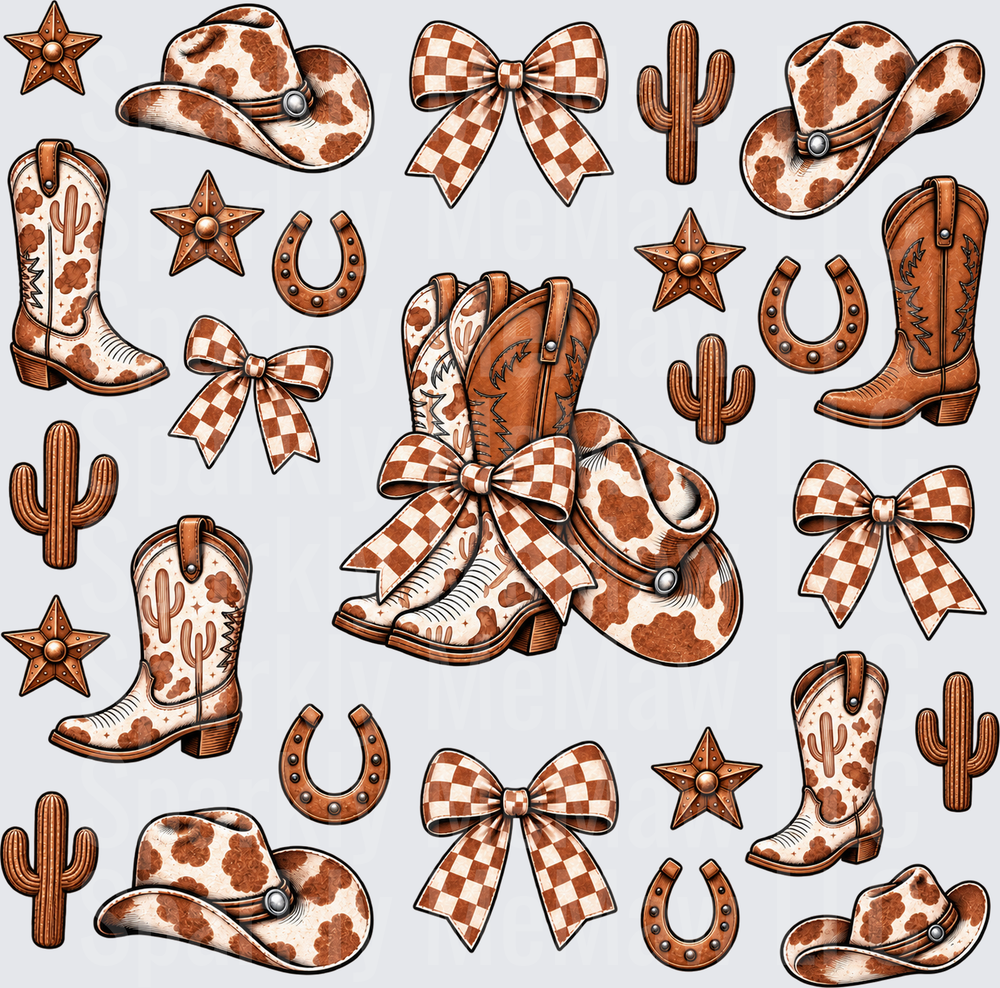 Western Cow Print Boot Bundle 10x10 UV DTF Cut and Stick Sheet
