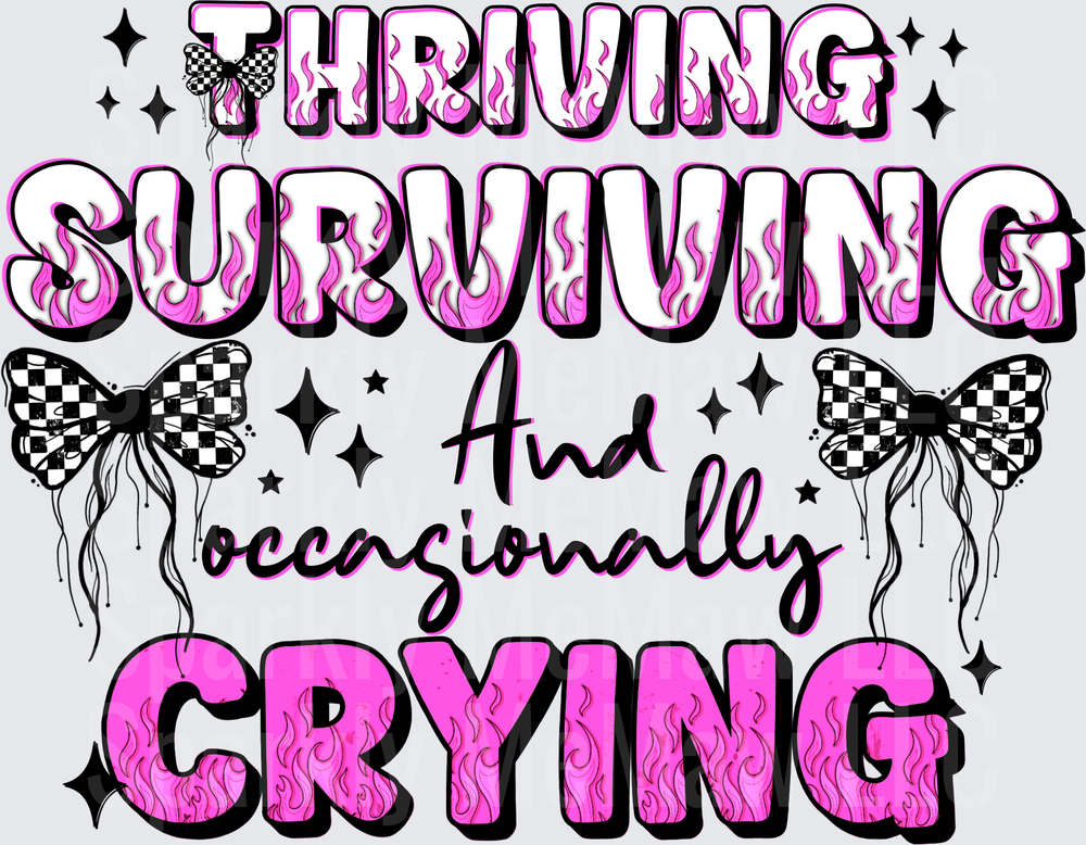 Thriving Surviving And Occasionally Crying Pink Checkered Butterfly Design